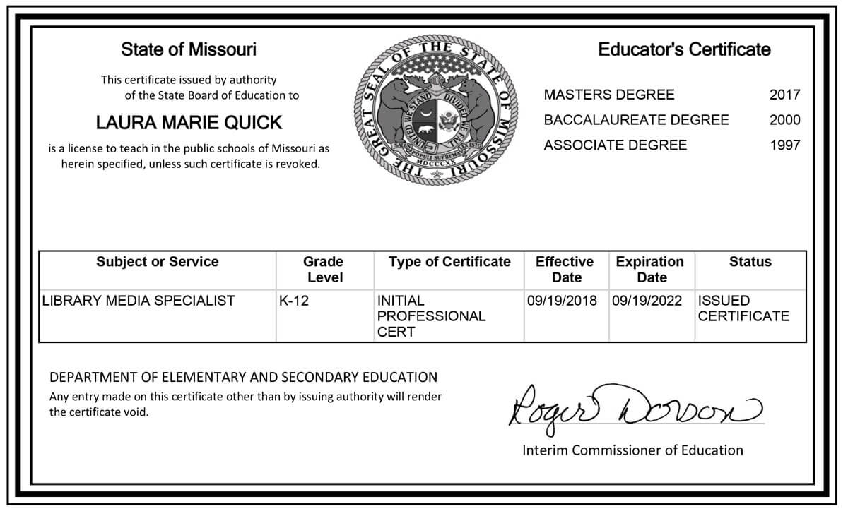 Teaching Certificate